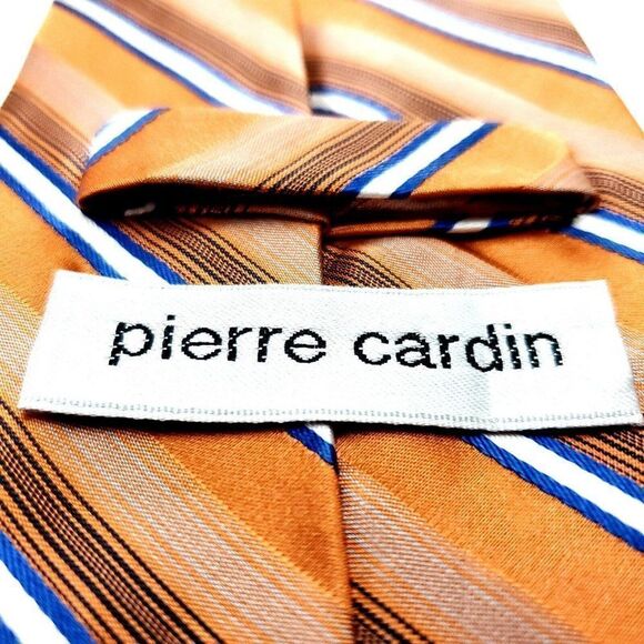 Pierre Cardin Silk Tie Woven Orange Striped Wide - Picture 4 of 6